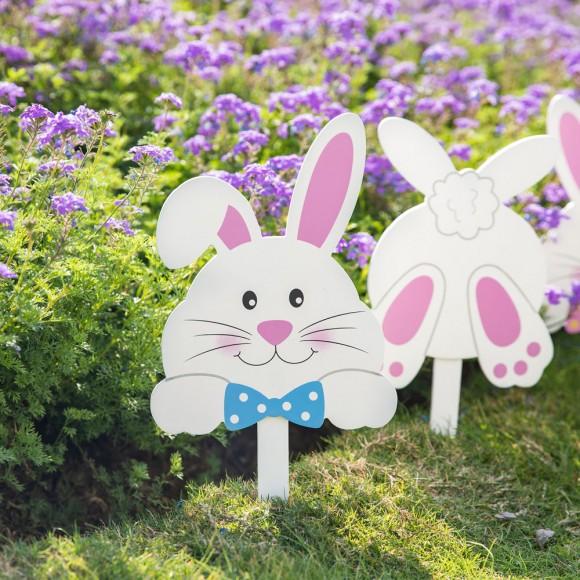 Glitzhome Glitzhome 15"H Set Of 3 Easter Wooden Bunny Pick/Yard Stake