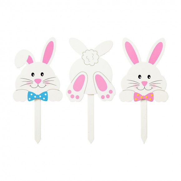 glitzhome Glitzhome 15"H Set of 3 Easter Wooden Bunny Pick/Yard Stake
