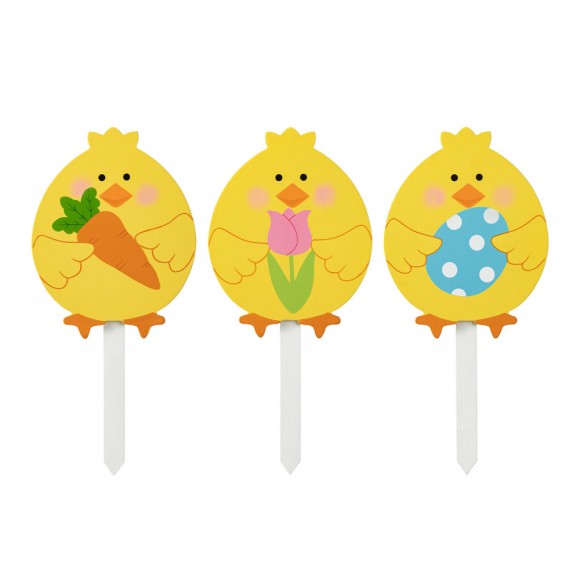 glitzhome Glitzhome 15"H Set of 3 Easter Wooden Chick Pick/Yard Stake