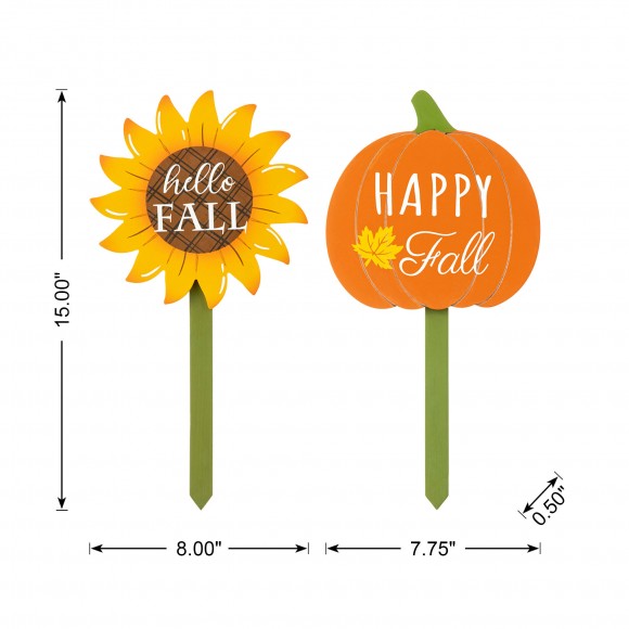 Glitzhome Glitzhome 15"H Set Of 3 Fall Wooden Pumpkin & Sunflower Yard Stake