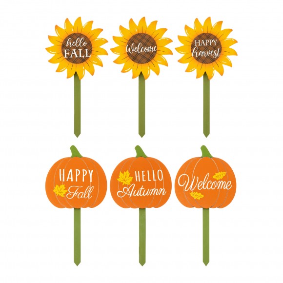 glitzhome Glitzhome 15"H Set of 3 Fall Wooden Pumpkin & Sunflower Yard Stake