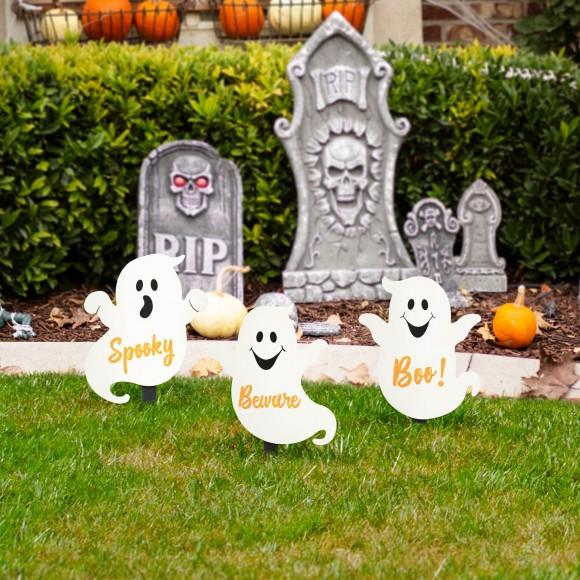 Glitzhome Glitzhome 15"H Set Of 3 Halloween Wooden Ghost Yard Stake