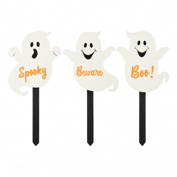 glitzhome Glitzhome 15"H Set of 3 Halloween Wooden Ghost Yard Stake