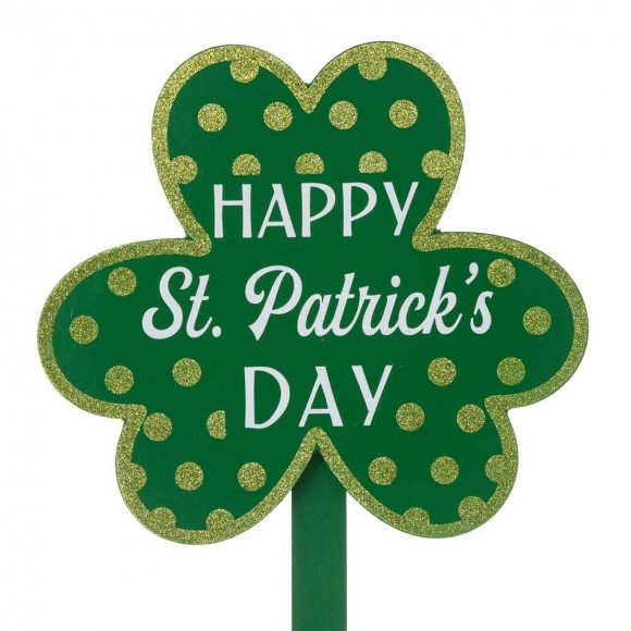 Glitzhome Glitzhome 15"H Set Of 3 St. Patrick's Day Wooden Shamrocks Yard Stakes