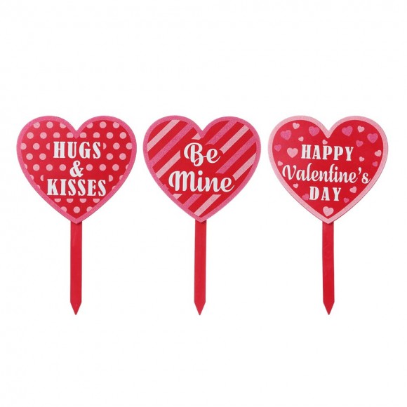glitzhome Glitzhome 15"H Set of 3 Wooden Heart-shaped Yard Stakes