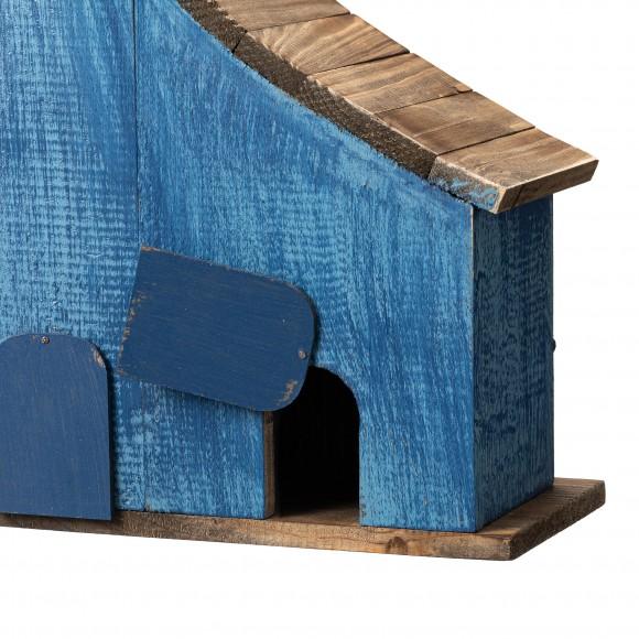 Glitzhome Glitzhome 15"L Oversized Washed Blue Distressed Solid Wood Three-Story Villa Decorative Outdoor Garden Birdhouse With 3D Flowers