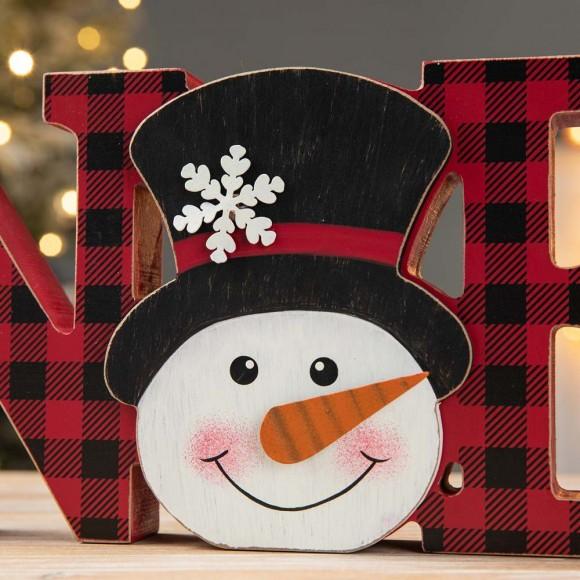 Glitzhome Glitzhome 15"L Wooden Christmas Plaid "NOEL" Table Decor