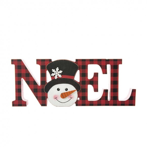 Glitzhome Glitzhome 15"L Wooden Christmas Plaid "NOEL" Table Decor