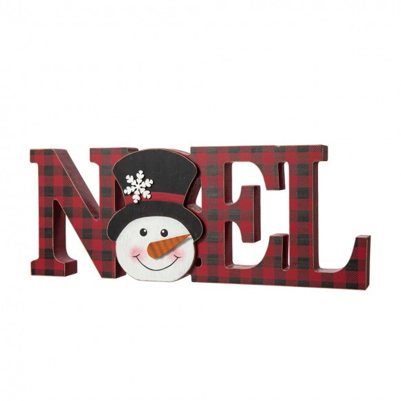 Glitzhome Glitzhome 15"L Wooden Christmas Plaid "NOEL" Table Decor