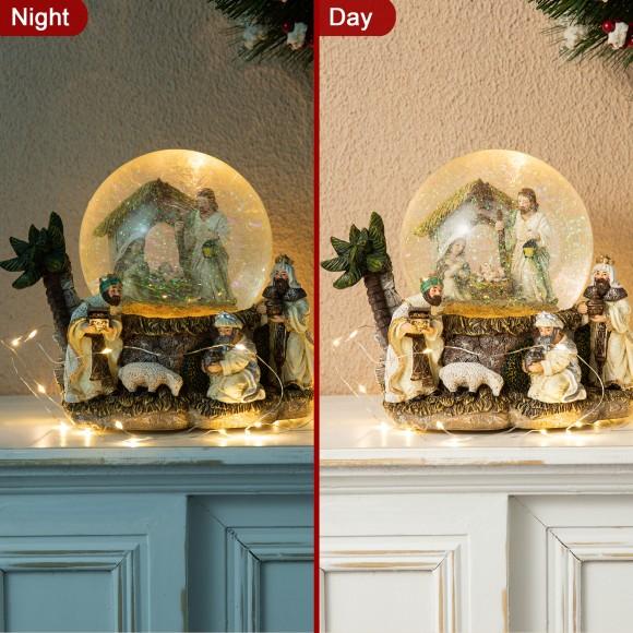 Glitzhome Glitzhome 150mm Christmas Oversized Resin Lighted Musical Snowflakes Nativity Scene Waterglobe