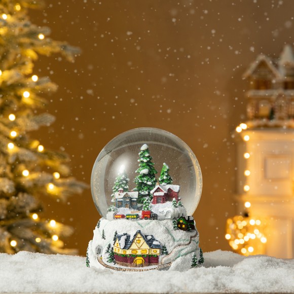 Glitzhome Glitzhome 150mm Christmas Oversized Resin Lighted Musical Snowflakes Village Waterglobe