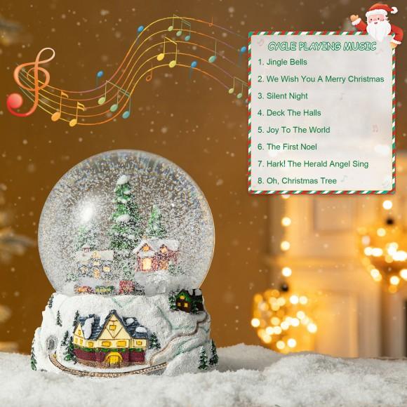 Glitzhome Glitzhome 150mm Christmas Oversized Resin Lighted Musical Snowflakes Village Waterglobe