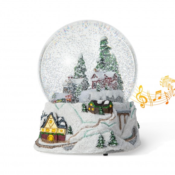 glitzhome Glitzhome 150mm Christmas Oversized Resin Lighted Musical Snowflakes Village Waterglobe
