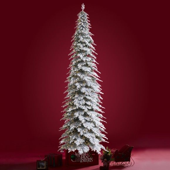 Glitzhome Glitzhome 15ft Pre-Lit Flocked Pencil Spruce Artificial Christmas Tree With 1400 Warm White Lights Simple Setup