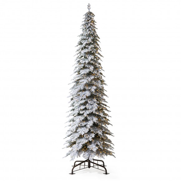 Glitzhome Glitzhome 15ft Pre-Lit Flocked Pencil Spruce Artificial Christmas Tree With 1400 Warm White Lights Simple Setup
