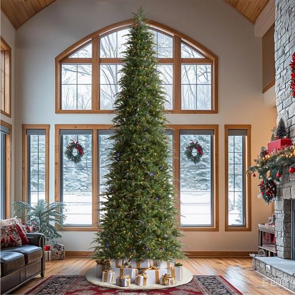 Glitzhome Glitzhome 15ft Pre-Lit Green Slim Fir Artificial Christmas Tree With 1500 Warm White/Multi-color LED Lights 9 Function W/Remote Control Simple Setup