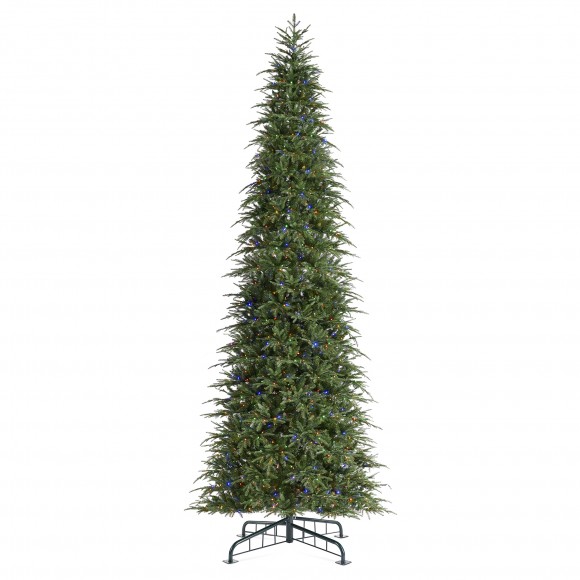 Glitzhome Glitzhome 15ft Pre-Lit Green Slim Fir Artificial Christmas Tree With 1500 Warm White/Multi-color LED Lights 9 Function W/Remote Control Simple Setup