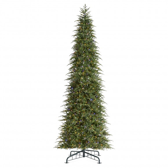 Glitzhome Glitzhome 15ft Pre-Lit Green Slim Fir Artificial Christmas Tree With 1500 Warm White/Multi-color LED Lights 9 Function W/Remote Control Simple Setup