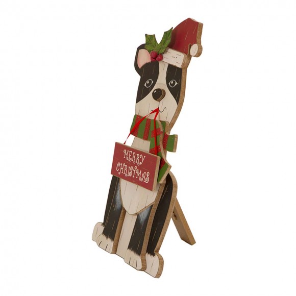 Glitzhome Glitzhome 16.00"H Wooden Christmas Dog Figurines Decor