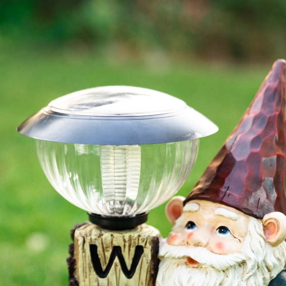 Glitzhome Glitzhome 16.25"H Polyresin Gnome Welcome Garden Statue With Solar Powered Lamp Post