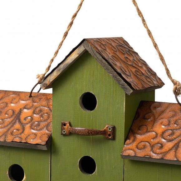 Glitzhome Glitzhome 16.25"L Oversized Washed Green Distressed Solid Wood Villa Decorative Outdoor Garden Birdhouse With Drawer-Shaped Birdfeeder