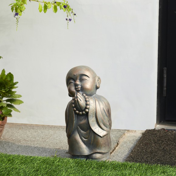 Glitzhome Glitzhome 16.5"H MGO Faux Bronze Little Buddha Monk Garden Staue