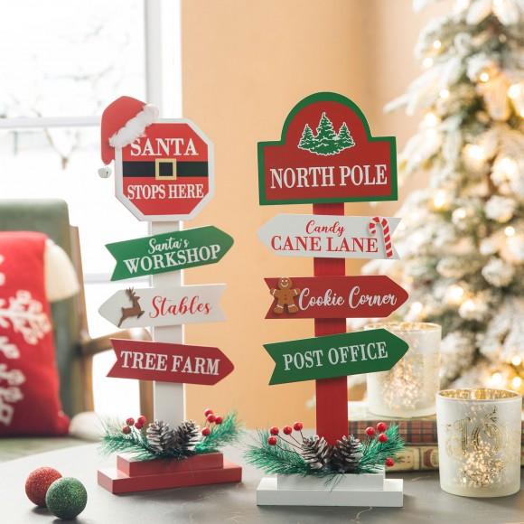 Glitzhome Glitzhome 16.5"H Set Of 2 Christmas Wooden Sign Table Décor