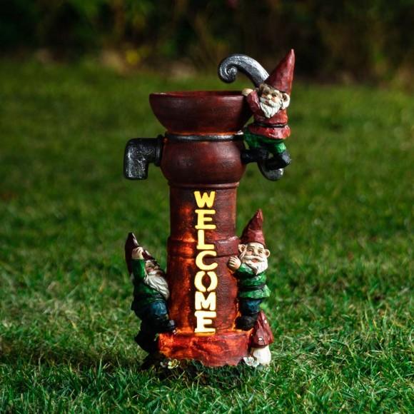 Glitzhome Glitzhome 16.5"H Solar Polyresin Water Pump Gnome Welcome Garden Statue