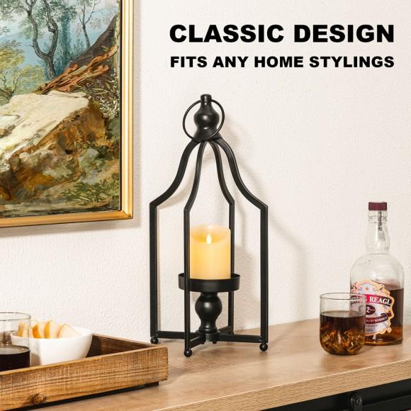 Glitzhome Glitzhome 16.50"H Modern Farmhouse Black Metal Candle Lantern