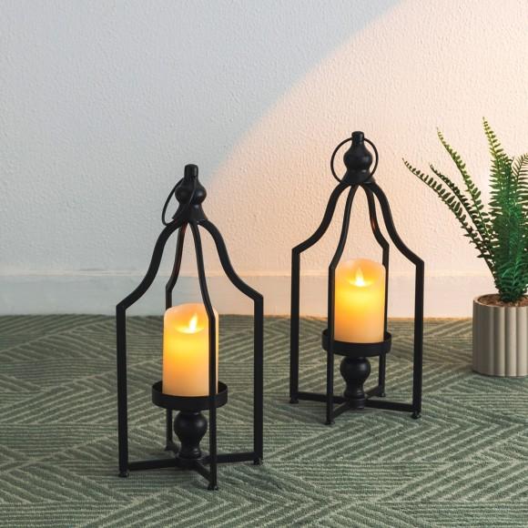 Glitzhome Glitzhome 16.50"H Modern Farmhouse Black Metal Candle Lantern Set Of 2