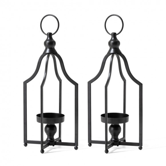 glitzhome Glitzhome 16.50"H Modern Farmhouse Black Metal Candle Lantern Set of 2