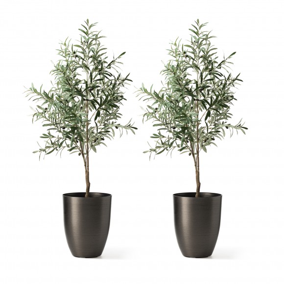 Glitzhome Glitzhome 16.75"H Set Of 2 Black Eco-Friendly Resin And Stone Faux Brushed Steel Texture Tall Planter