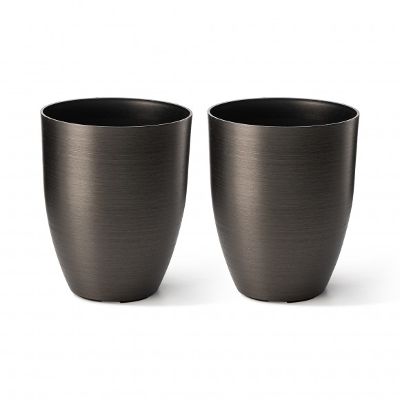 glitzhome Glitzhome 16.75"H Set of 2 Black Eco-Friendly Resin and Stone Faux Brushed Steel Texture Tall Planter glitzhome Glitzhome 16.75"H Set of 2 Black Eco-Friendly Resin and Stone Faux Brushed Steel Texture Tall Planter