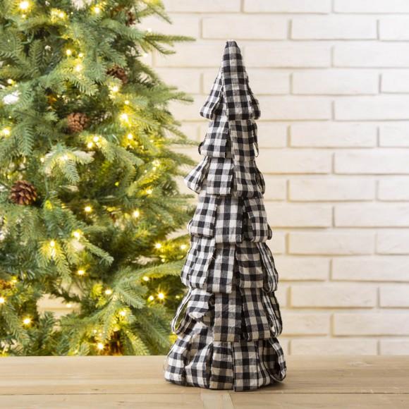 Glitzhome Glitzhome 16.93"H Black & White Plaid Fabric Table Tree