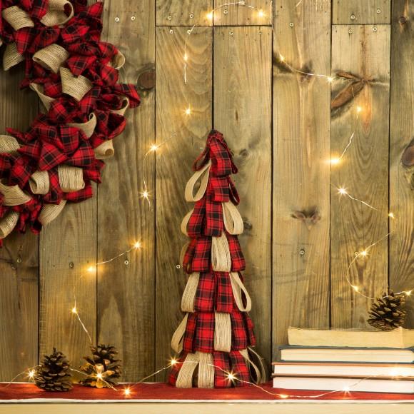 Glitzhome Glitzhome 16.93''H Plaid Fabric / Burlap Table Tree Tabletop Christmas Tree