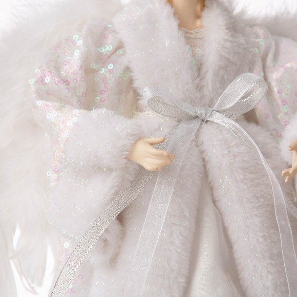 Glitzhome Glitzhome 16"H Christmas Angel Tree Topper With White Faux Fur Dress