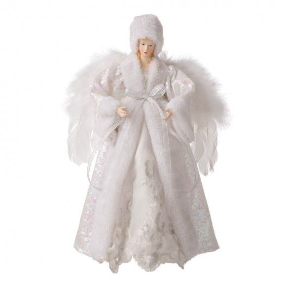 glitzhome Glitzhome 16"H Christmas Angel Tree Topper With White Faux Fur Dress