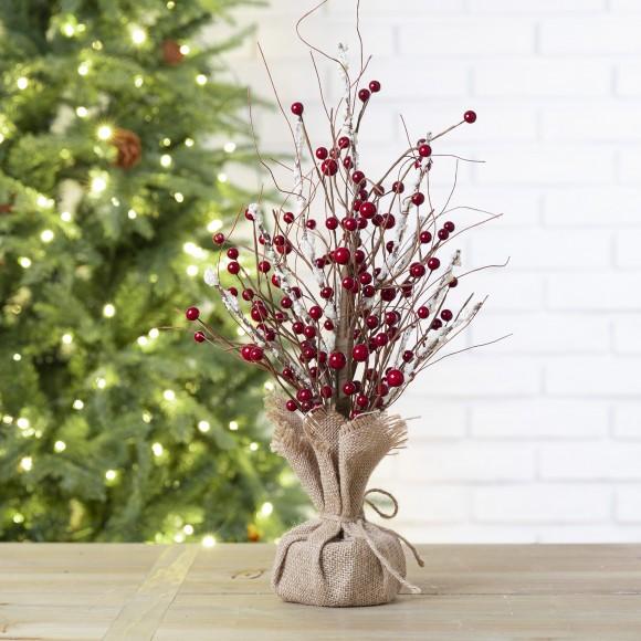Glitzhome Glitzhome 16"H Christmas Red Berry Table Tree Décor