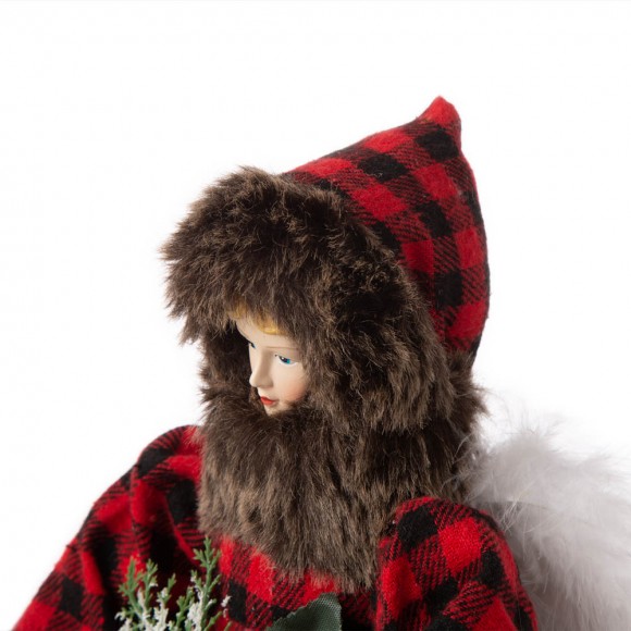 Glitzhome Glitzhome 16"H Christmas Red Plaid Angel Tree Topper