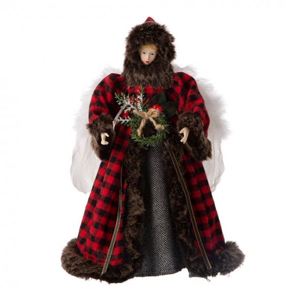 glitzhome Glitzhome 16"H Christmas Red Plaid Angel Tree Topper