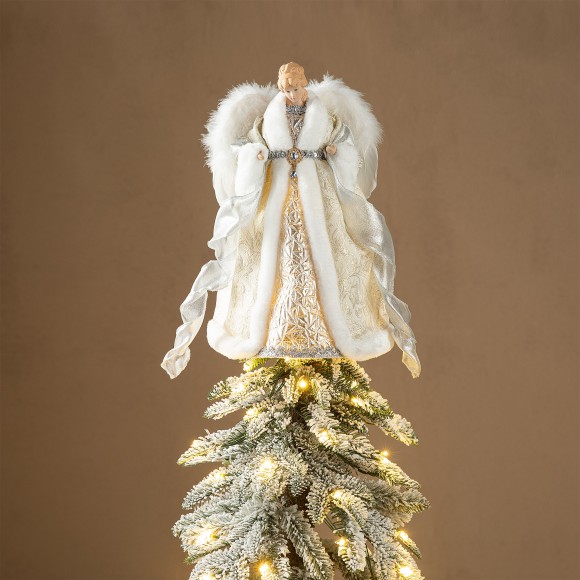 Glitzhome Glitzhome 16"H Faux Fur & PVC Christmas Elegant Angel Tree Top