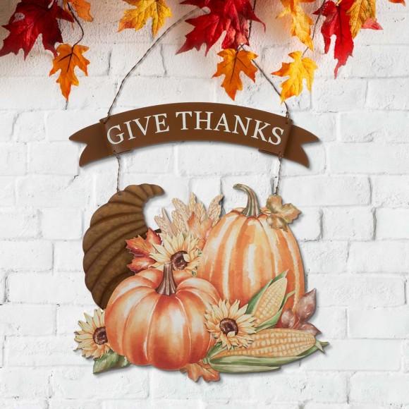 Glitzhome Glitzhome 16"H Metal/Wooden Thanksgiving Croissant Wall Décor