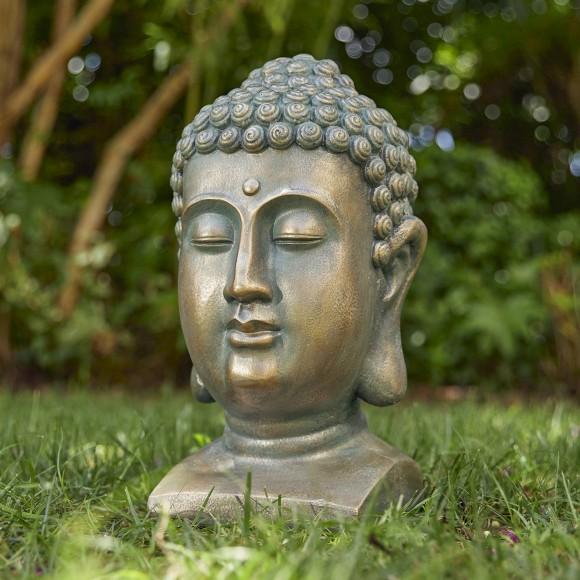 Glitzhome Glitzhome 16"H MGO Faux Bronze Buddha Head Garden Statue