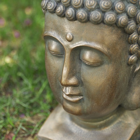 Glitzhome Glitzhome 16"H MGO Faux Bronze Buddha Head Garden Statue