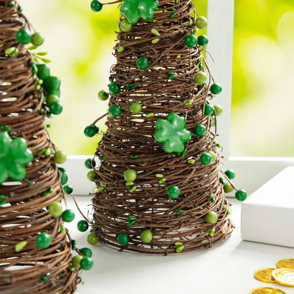 Glitzhome Glitzhome 16"H Set Of 2 St. Patrick's Rattan Shamrock And Berries Table Tree