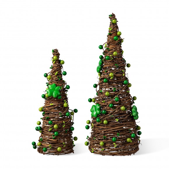 glitzhome Glitzhome 16"H Set of 2 St. Patrick's Rattan Shamrock and Berries Table Tree