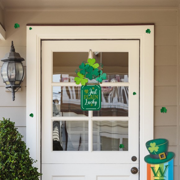 Glitzhome Glitzhome 16"H St. Patrick's Wooden/Metal Mason Jar With Shamrock Door Hanger