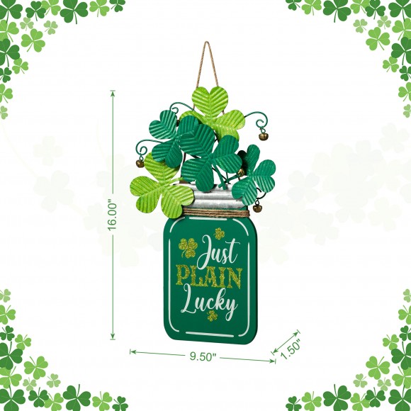 Glitzhome Glitzhome 16"H St. Patrick's Wooden/Metal Mason Jar With Shamrock Door Hanger