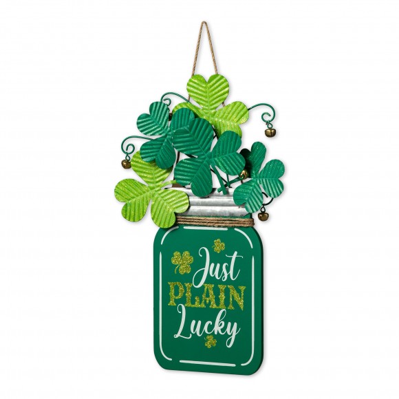 glitzhome Glitzhome 16"H St. Patrick's Wooden/Metal Mason Jar with Shamrock Door Hanger
