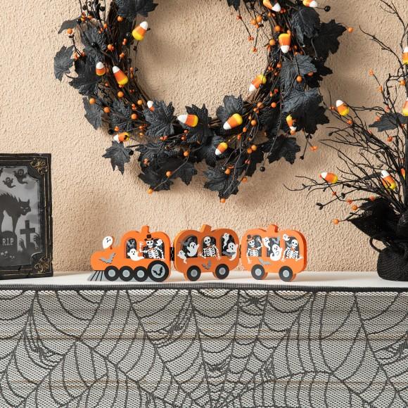 Glitzhome Glitzhome 16"L Halloween Skeletons And Ghosts Hinged Pumpkin Train Table Decor